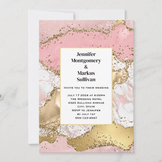 Invitation Rose Gold Rose Marbre Abstrait Mariage (Devant)