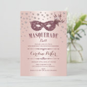 Invitation Rose Gold Rose Masquerade Ball Anniversaire (Debout devant)