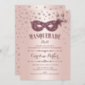 Invitation Rose Gold Rose Masquerade Ball Anniversaire (Devant / Derrière)