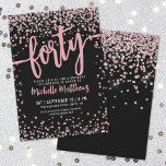 Invitation Rose Gold Rose Noir 40e anniversaire<br><div class="desc">Présentant une invitation chic et festive de 40e anniversaire, parfait pour marquer ce jalon spécial dans le style. L'élégant design associe des confettis de parties scintillant argentée, ajoutant une touche de plaisir et de fête. En haut, "Quarante" est présenté en gras calligraphie, donnant le ton d'une célébration inoubliable. Le texte...</div>