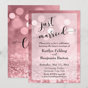 Invitation Rose Gold Rose Pailleté Bokeh Nous sommes mariés