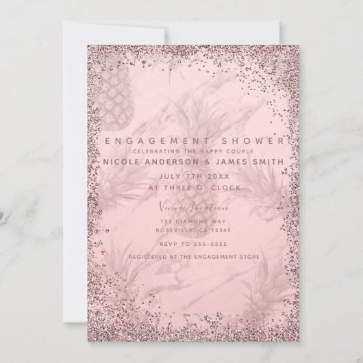 Invitation Rose Gold Rose Pailleté Engagement Goyave (Devant)