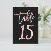 Invitation Rose Gold Rose Pailleté Moderne Écriture Table Num (Debout devant)