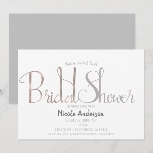 Invitation Rose Gold Rose Pâle et Gris Écriture Moderne pour  (Devant / Derrière)