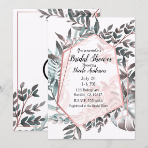 Invitation Rose Gold Rose Pâle Fleurs Mariage Cérémonie