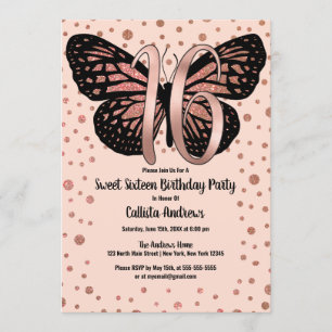 Invitation Rose Gold Rose Papillon Parties scintillant Confe
