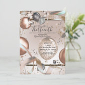 Invitation Rose Gold Rose Parties scintillant Ballons Anniver (Debout devant)