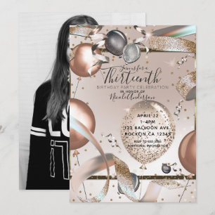 Invitation Rose Gold Rose Parties scintillant Ballons Anniver