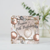 Invitation Rose Gold Rose & Parties scintillant Ballons fête (Debout devant)