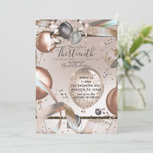 Invitation Rose Gold Rose Parties scintillant Ballons fête d' (Debout devant)