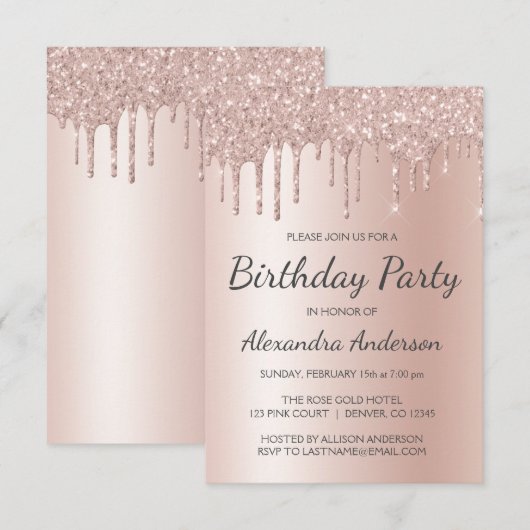 Invitation Rose Gold Rose Parties scintillant N'importe quel (Devant / Derrière)