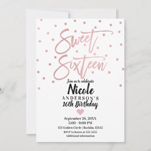 Invitation Rose Gold Rose Script Moderne Douze Seize (Devant)