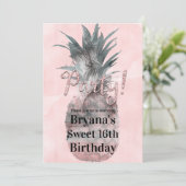 Invitation Rose Gold Rose Tropical été Fête d'Ananas (Debout devant)