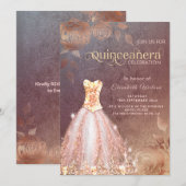 Invitation Rose Gold roses paillettes tendance robe Quinceañe (Devant / Derrière)