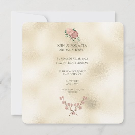Invitation rose Gold Roses Thé Douche (Dos)
