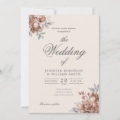 Invitation Rose Gold Rustique Floral Élégant Mariage Script (Devant)