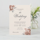 Invitation Rose Gold Rustique Floral Élégant Mariage Script (Debout devant)