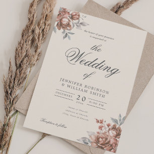 Invitation Rose Gold Rustique Floral Élégant Mariage Script