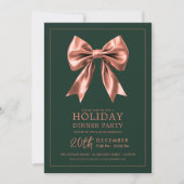 Invitation Rose Gold Satin Bow Vert pour Fête de Noël (Devant)