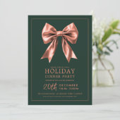 Invitation Rose Gold Satin Bow Vert pour Fête de Noël (Debout devant)