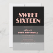 Invitation Rose Gold Script Black Grey Stripes 16e anniversai (Devant)