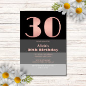 Invitation Rose Gold Script Black Grey Stripes 30e anniversai