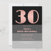 Invitation Rose Gold Script Black Grey Stripes 30e anniversai (Devant)
