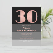 Invitation Rose Gold Script Black Grey Stripes 30e anniversai (Debout devant)