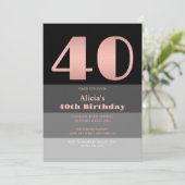 Invitation Rose Gold Script Black Grey Stripes 40e anniversai (Debout devant)