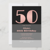 Invitation Rose Gold Script Black Grey Stripes 50e anniversai (Devant)