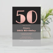 Invitation Rose Gold Script Black Grey Stripes 50e anniversai (Debout devant)