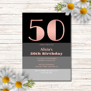 Invitation Rose Gold Script Black Grey Stripes 50e anniversai