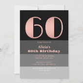 Invitation Rose Gold Script Black Grey Stripes 60e anniversai (Devant)