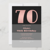 Invitation Rose Gold Script Black Grey Stripes 70e anniversai (Devant)