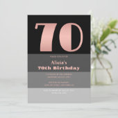 Invitation Rose Gold Script Black Grey Stripes 70e anniversai (Debout devant)
