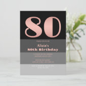 Invitation Rose Gold Script Black Grey Stripes 80e anniversai (Debout devant)