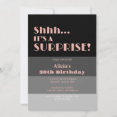 Invitation Rose Gold Script Black Stripes Surprise Anniversai (Devant)
