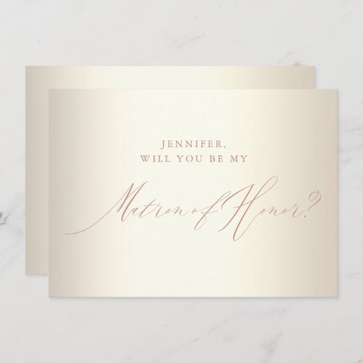 Invitation Rose Gold Script Champagne Matron d'honneur (Devant / Derrière)