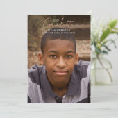 Invitation Rose Gold Script Graduate 1-Photo Graduation Party (Debout devant)