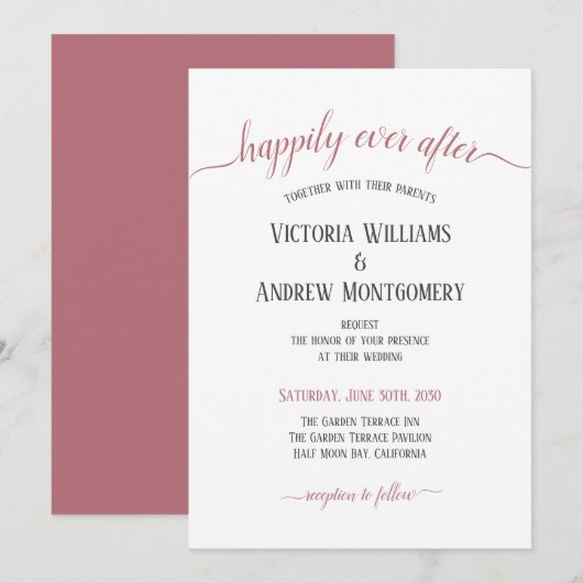 Invitation Rose Gold Script Moderne Mariage Heureux À Tout Ja (Devant / Derrière)