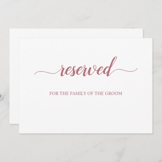 Invitation Rose Gold Script Réservé Mariage Siège Signal (Devant / Derrière)