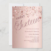 Invitation Rose gold script stars modern Sweet 16 (Devant)