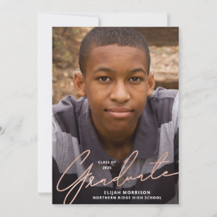 Invitation Rose Gold Script superposition Photo Graduation Pa