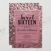 Invitation Rose Gold Sequin/Parties scintillant Sweet 16 Anni (Devant / Derrière)