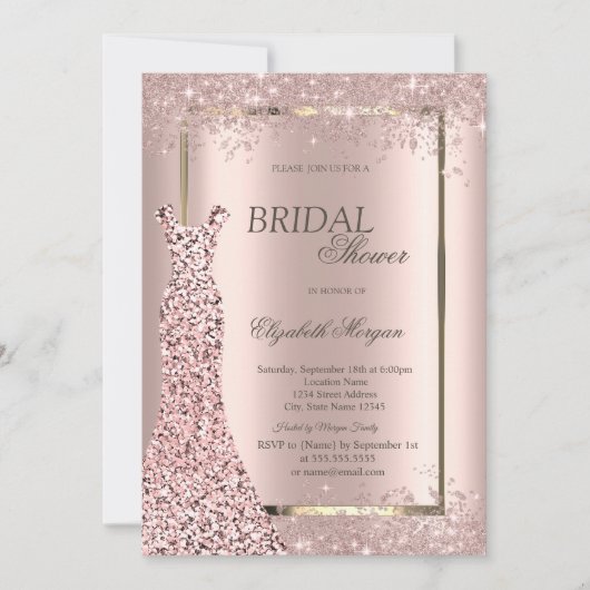 Invitation Rose Gold Sequins Dress Confetti Bridal Shower (Devant)