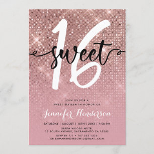 Invitation Rose Gold Shimmer Sweet sixteen fête d'anniversair