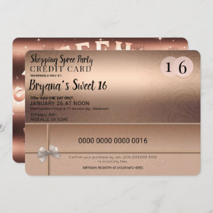 Invitation Rose Gold Shopping Spree City Limo Sweet 16 Party