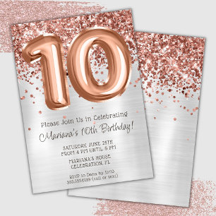 Invitation Rose Gold Silver 10e anniversaire de fête Invitati