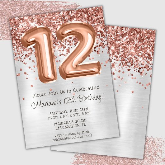 Invitation Rose Gold Silver 12e anniversaire de fête Invitati