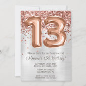 Invitation Rose Gold Silver 13e anniversaire de fête Invitati (Devant)